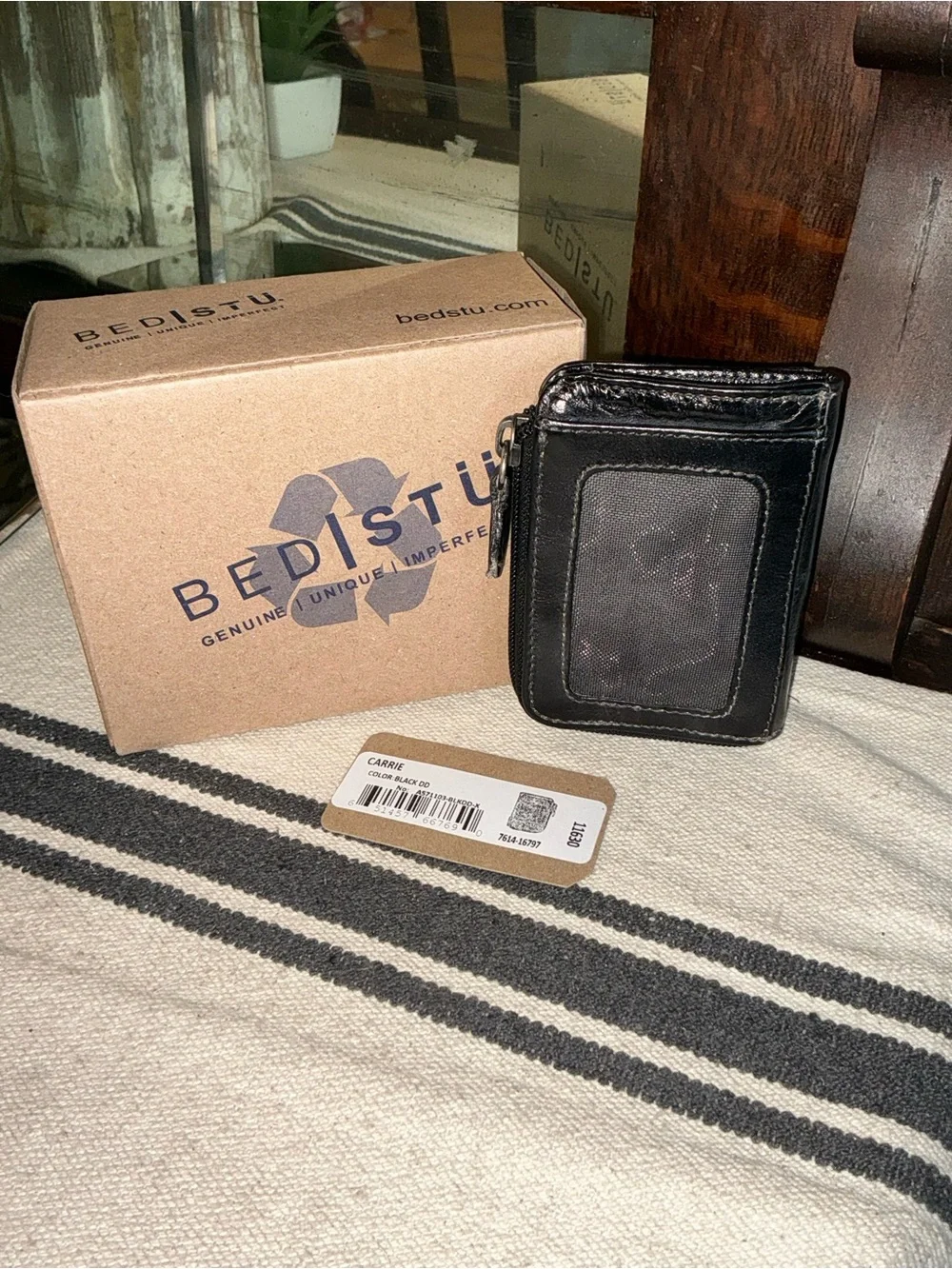 NWT Bed Stu Carrie Leather Black Die Dyed DD Wallet W/ Box Retail $100